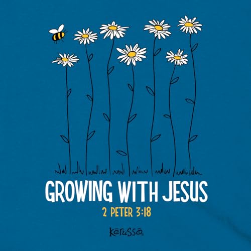Kerusso Growing with Jesus Daisy Flowers Turquoise Cotton Kids' Crew Neck T-Shirt, 4T2