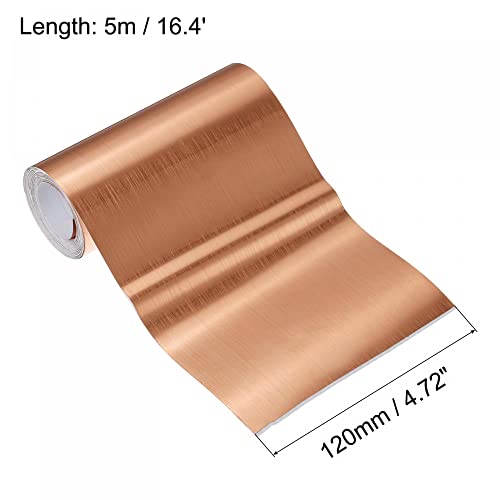 Image of uxcell Waterproof Peel and Stick Decorative Tape Self Adhesive 4.72 inch W x 16.4'L PVC Tape for Wall Edge Rose Gold Tone Brushed (Thickened Style)