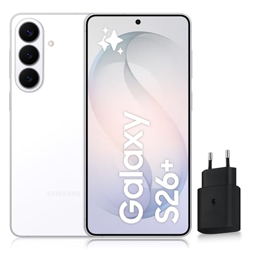 Samsung Galaxy S26+, Smartphone Android 5G avec Galaxy AI, 512 Go, Chargeur Secteur Rapide 25W Inclus, Smartphone déverrouillé, Blanc, Version FR