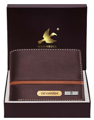 Image of HORNBULL Men's Personalized Wallet I Customized Slim Stylish Leather Purse with Name I Unique Birthday Gift for Men Boy Love Husband Brown