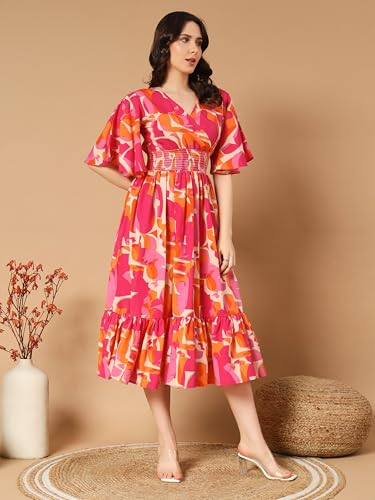 Image of ZWERLON | Beautiful Floral Pattern | Midi Length | Eye-Catching Design | Perfect for Casual |Flattering Fit and Soft | Comfortable Fabric