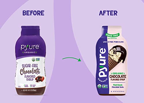 Pyure Organic Chocolate Flavored Syrup, Zero Sugar, 1 Net Carb Keto Syrup, Gluten-Free, Organic Plant-Based Sugar Free Chocolate Syrup For Vegan Keto Friendly Food, 14 Oz #TOP2