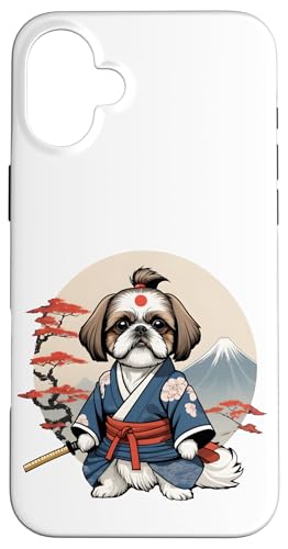 かわいいシーズー犬 サムライ - ヴィンテージ日本アートスタイル スマホケース iPhone 16 Plus 用
