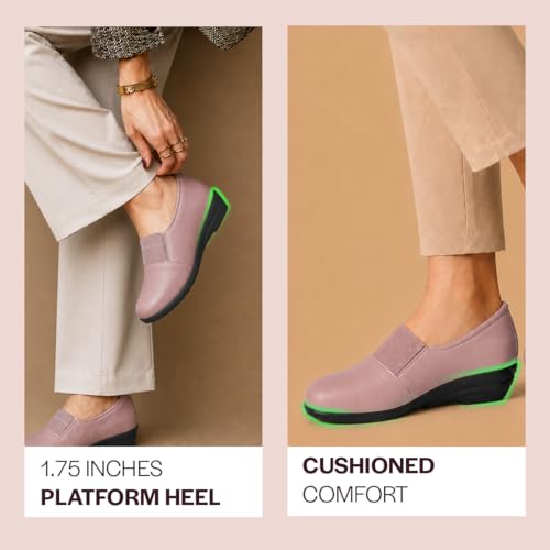 Image of FAUSTO Women Classic Formal Slip On Shoes | Platform Heel Shoe for Office Meeting Events | Easy Pull On Shoes with All Day Comfort