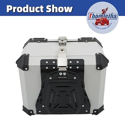 55L Aluminum Alloy Motorcycle Trunk Tour Tail Box Top Case with Mounting Plate Lock Silver