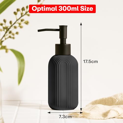 Image of Rioware Ceramic Soap Dispenser Hand Wash Bottles for Basin | Multipurpose Refillable for Liquid Shampoo, Kitchen, Bathroom, and Household Use | 300Ml, Pack of 1 - Solid Black