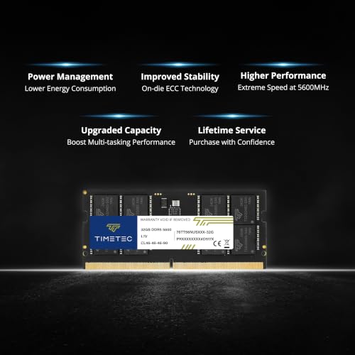 Image of Timetec 32GB DDR5 5600MHz PC5-44800 Unbuffered Non-ECC 1.1V CL46 2Rx8 Dual Rank 262Pin SODIMM Laptop Memory RAM Module Upgrade