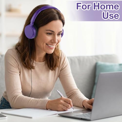 Image of Yunsailing 18 Pack Classroom Headphones Bulk, Wired Headphones,Purple | Student School Supplies, Individually Wrapped, Adjustable, over Ear Head Earbuds, for Laptop PC Computer