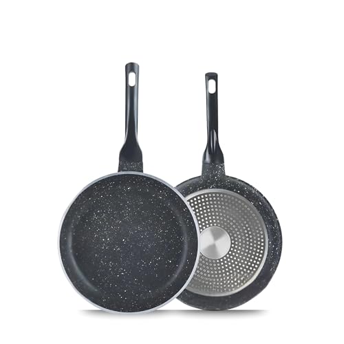 SK COOKWARE 20cm Non Stick Frying Pan Induction Hob Aluminium with Soft-Grip Handle | Black Granite Coating, PFOA-Free | Easy-Clean, All Hobs, Dishwasher Safe