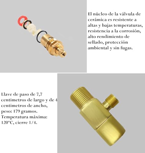 Wasserdurchlass, 1/2 - 3/8 Zoll, Eckventil aus Keramik, Winkelventil, ideal für Badezimmer, Hallen, Bars oder Restaurants (Gold)