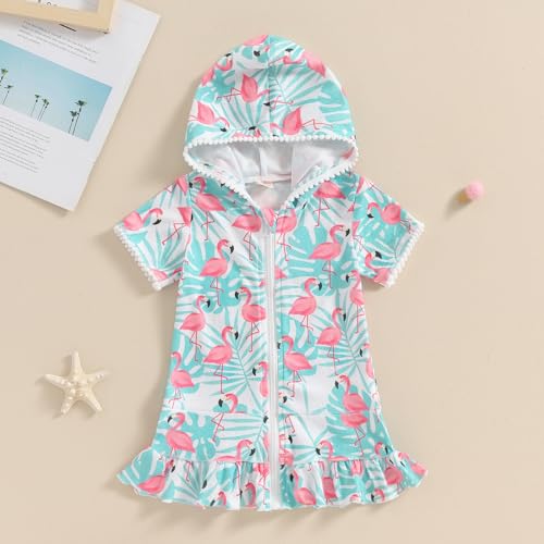 Image of Nicoxijia Kids Toddler Little Girl Swim Cover Up Terry Zip-Up Hooded Beach Bathing Suit Swimsuit Wraps Zipper Coverup Dress