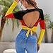 SEOCKA Flag German Coat of Arms Women's Long Sleeve Crop Tops Backless Tie Back Navel Revealing Tight T Shirt L