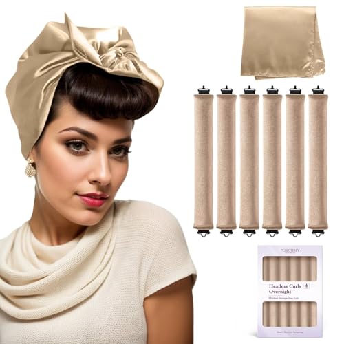 Overnight Hair Curlers Heatless Curls - 6 Pcs No Heat Blowout Curling Rods to Sleep In with Satin Hair Scarf