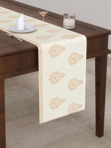 Image of BLOCKS OF INDIA Hand Block Printed Cotton Table Runner for Center /Dining Table(13 x 72 Inches) (Gold)