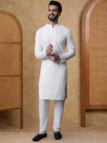 Image of Jompers Embroidered Cotton Kurtas for Men (White, 4XL)