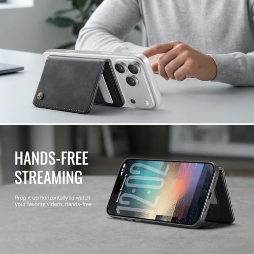 Image of Magnetic Wallet Card Holder with RFID Protection, PU Leather Slim Wallet, Strong Magnet Attachment for iPhone 18 /17 /16 /15 /14 /13 /12 Series Pro Max Plus Mini-Black