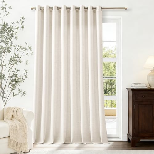 Image of Long Curtains Extra Wide 100 Inch Wide 102 Inch Length Ivory | Natural Linen, Room Divider, Semi Sheer, Light Flitering, Large Window, Grommet, Privacy, Floor to Ceiling, 100x102, 1 Panel