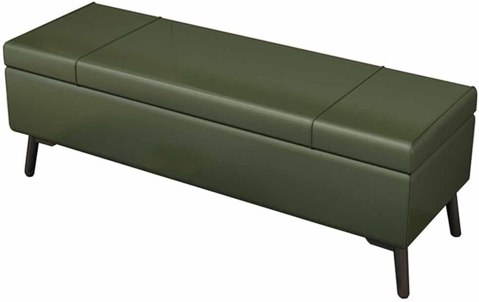 Pouf en mousse haut de gamme vert avec coffre de rangement et surface lisse épurée