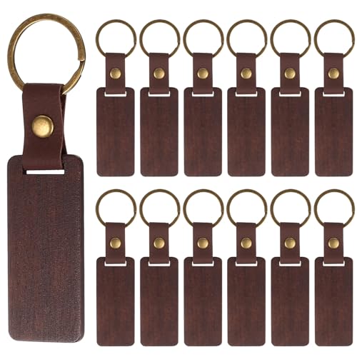 qxayxa 13 Piezas Llaveros de Madera en Blanco, Llaveros Personalizados, Llavero de Maderas para Pintar, Grabar a Láser, Manualidades, Decorar y Regalar (Rectangulares, Nogal)