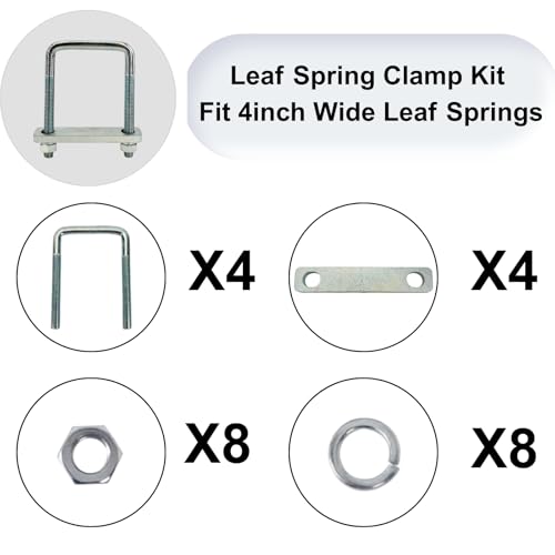 Image of 4 Pack Square U-Bolt for Trailer- Fits 4 Inch Wide Leaf Springs, Galvanized Steel Clamp Set, Secure Fit for Truck, Boat and Trailers