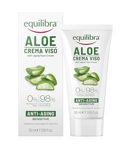 Equilibra Viso, Aloe Crema Viso Anti-Aging, Crema Viso Anti-Aging a Base di Aloe Vera, ad Azione Idratante, Lenitiva e Protettiva, per Prevenzione e Trattamento di Rughe e Segni del Tempo, 50 ml
