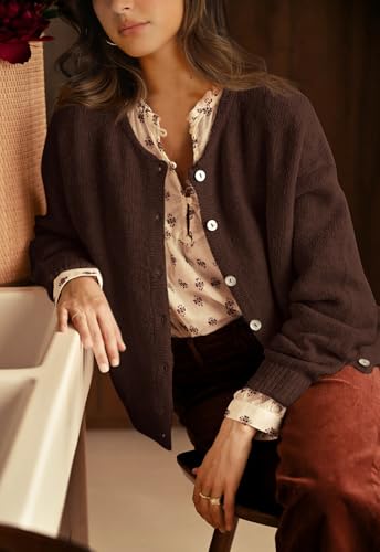 Image of PRETTYGARDEN Long Sleeve Crewneck Button Down Womens Sweaters Fall Open Front Chunky Cardigan Sweaters for Women 2026