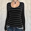 Striped Gothic Shirts for Women Harajuku Long Sleeve T Shirt Vintage 90s Grunge Clothes Emo Aesthetic Streetwear (Sexy Grey, Medium) #3