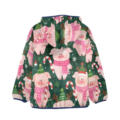 Christmas Pigs with Candy Canes Toddler Fleece Jacket Girl Boys Hooded Fleece Jacket Coat Warm Outwear Zip-up 3-10T2
