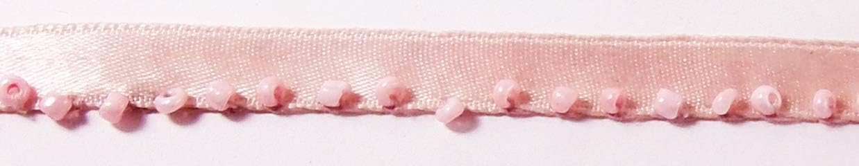 10 Yards Hanging Beaded Fringes- Baby Pink Glass Seed Beads Edging Cordage Satin Ribbon Tape for Sewing Quilting Renaissance Dance Hawaiian Bridal Costumes Drapery Home Decor- Value 10 Yards