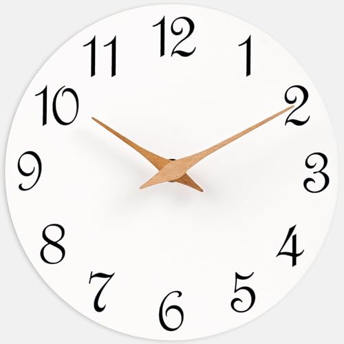 Image of Mosewa Wall Clock White Silent Non Ticking Battery Operated Simple Minimalist Wooden Clock Decorative for Home Bedroom Living Room(14 Inch)