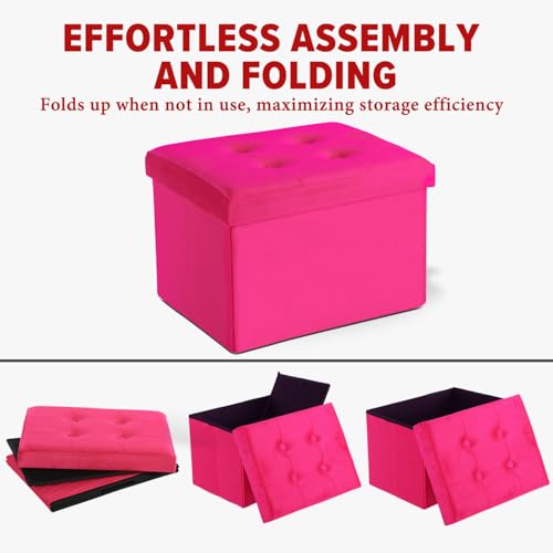 LINMAGCO Storage Ottoman Folding Foot Stool Velvet Foot Rest with Padded Modern Ottoman with Storage for Living Room Puppy Step Stool 17x13x13in(ROSEO) - Thumbnail 5