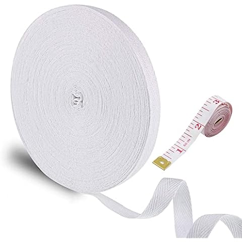 Cotton Twill Tape Ribbon, Bias Binding Tape Bunting Tape Twill Webbing Tape Sew Herringbone Roll Tape for Apron Sewing Dressmaking Craft Cover