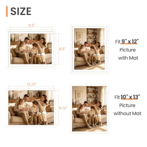 Image of upsimples 10x13 Picture Frames, Display Pictures 9x12 with Mat or 10 x 13 Without, Wall Hanging Photo Frame, White, 1 Pack