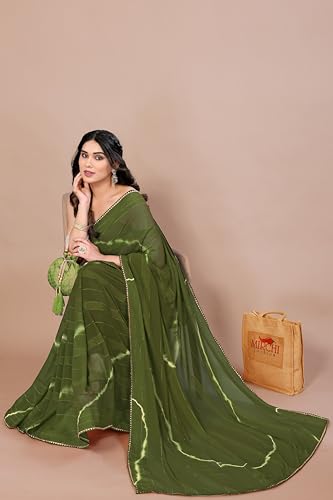 Image of MIRCHI FASHION Women Saree Shibori Print Chiffon | Elegant Festive and Functional Sari for All-Day Comfort with Matching Blouse