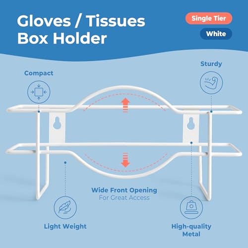 FMP Brands Single Glove Holder for Wall Mount, Wire Rack Disposable Napkin Gloves Box Holder, White Durable Metal Organizer Dispenser for Food Service, Lab, Office, Home, and Garage - Thumbnail 2