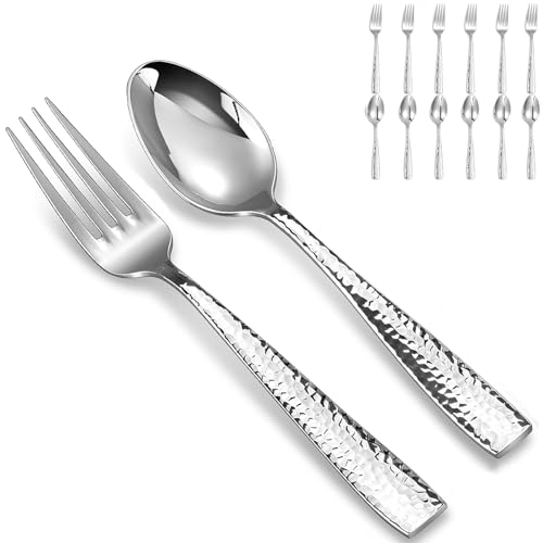 Keawell Premium Louis Hammered Forks And Spoons Silverware Set With Squared Edge thumb #7
