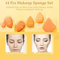 14 Pcs Makeup Sponge Set,Beauty Sponges Blender with 4 Pcs Powder Puff and 4 Pcs Mini Make up Sponges Birthday Gift,Mother's Day Gift for Women Liquid,Foundation,Powder,Concealer,Cream(Orange) — image 2
