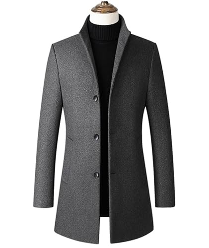 Image of SOMTHRON Men's Trench Coat Wool Blend Slim Fit Top Coat Single Breasted Business Overcoat