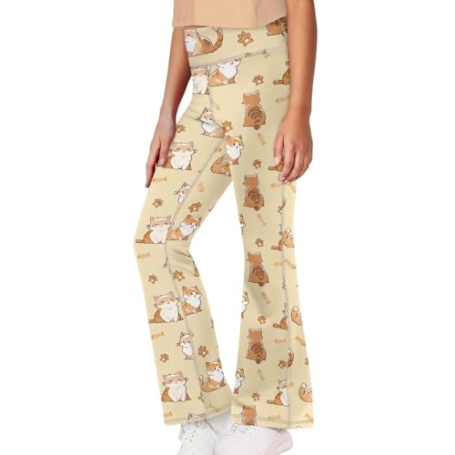 Image of Girls Leggings Floral Print High-Waisted Flared Pants 5-14 Years