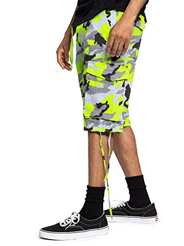 Victorious Men's Belted Ripstop Twill Camo Cargo Short Ds2065 - Lime - 42 - V-J31 #TOP3