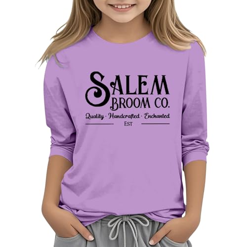 Kids Girls Halloween T-Shirts 3/4 Sleeve Crewneck Tops Teen Attitude Graphic Tees Funny Saying Tops Spooky Halloween T-Shirts