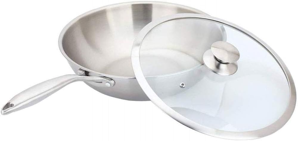 ASerZenith Wok - Stainless Steel Wok No Oil Smoke Non-Coating Non-Stick Induction Cooker Cooking Pot-28Cm