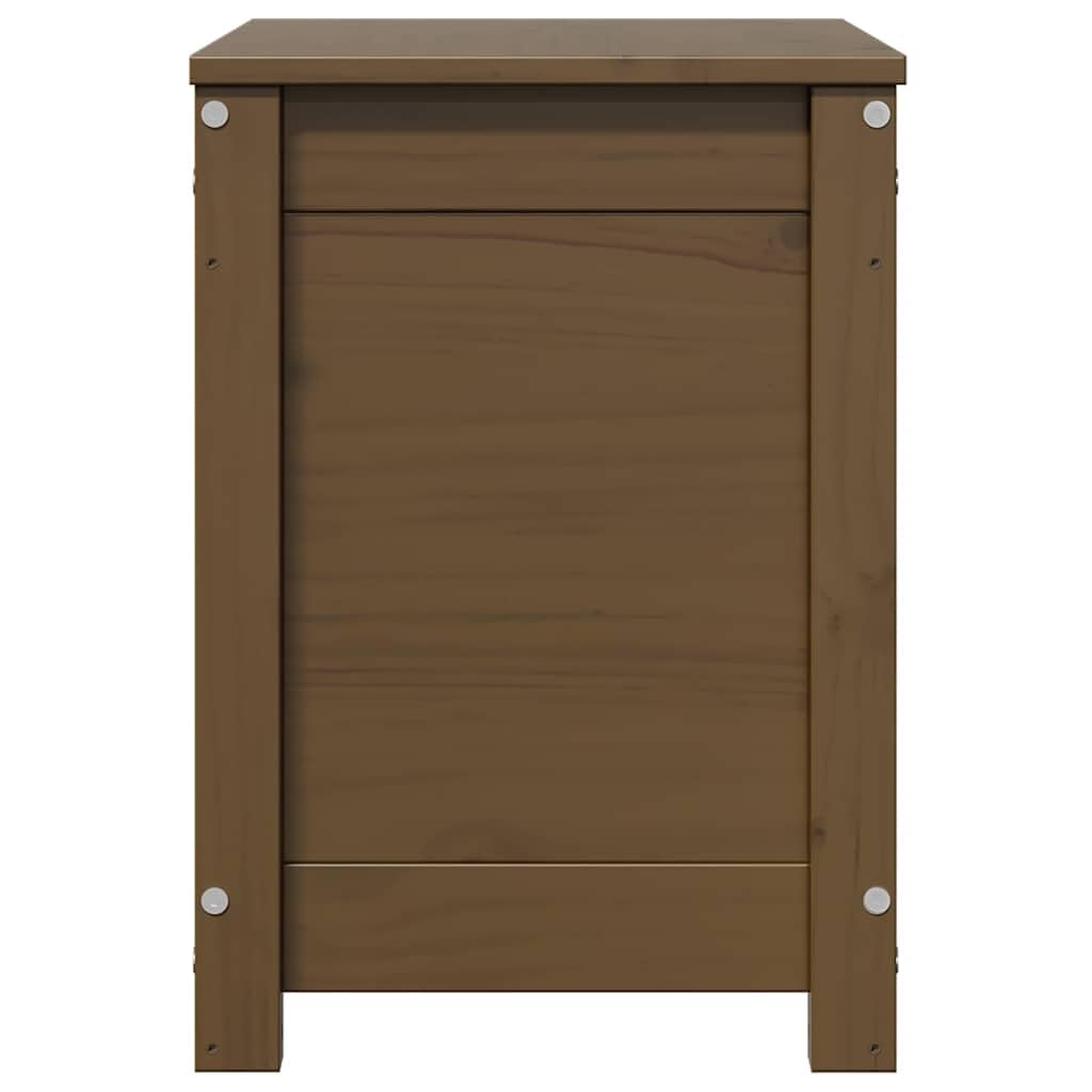 Baúl marrón miel 60 x 32 x 45,5 cm caja de almacenamiento de madera maciza de pino con tapa y muelle de gas, caja rústica para salón y pasillo, caja de madera versátil