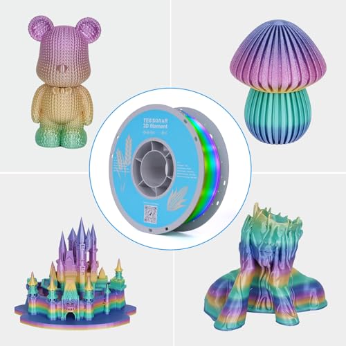 Image of TECSONAR Silk Rainbow PLA 3D Printer Filament, 1KG Spool(2.2lbs) 1.75mm PLA Fast Color Change 3D Printing Material, Multicolor Gradient Filament for Most FDM 3D Printers,Green Yellow Purple