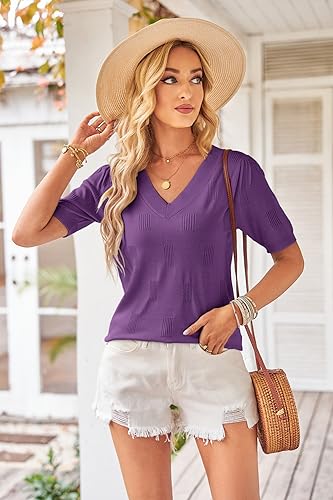 Image of Arach&Cloz Women's Lightweight Spring Summer Sweater Tops Casual Short Sleeve Blouses Shirts