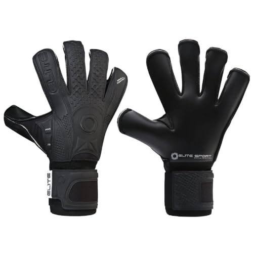Elite Sport Black Goalkeeper Gloves, Removable Finger Spines, Pro-Level Goalkeeper Gloves for...