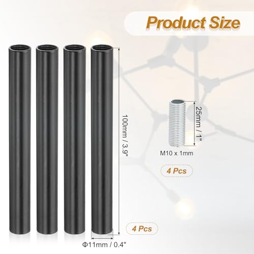 Image of PATIKIL Threaded Extension Rod, 4 Sets 4 inch M10 x 1mm Fine Thread Lamp Pipe with Lamp Pipe Nipples for Pendant Light Island Lighting Chandeliers Stems, Black