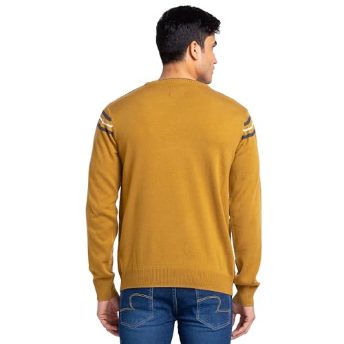 Image of Raymond Men's Regular Fit Acrylic Wool Blend Round Neck Stripe Pattern Full Sleeve Sweater