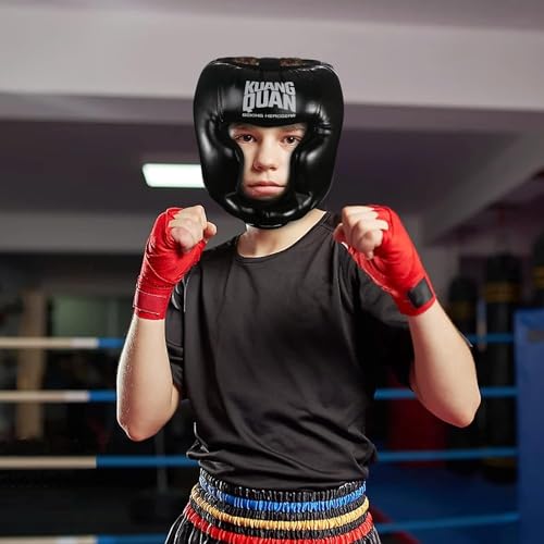 Kuang Quan Kopfschutz Boxen für Kickboxen, Kampfsport, MMA Training, Boxing Gesichtsschutz，Boxhelm mit maximalem Schutz (S)