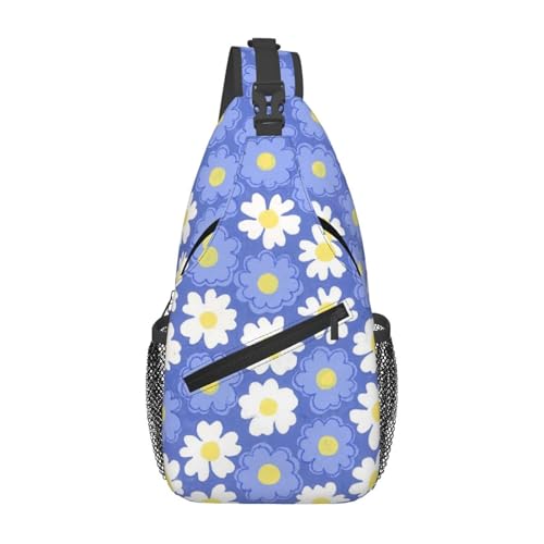 Black colorful Daisy Sunflower White Sling Backpack Unisex Crossbody Chest Bag Shoulder Chest Bag For Women Men Hiking Travel